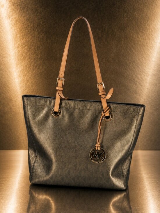 Michael Kors Handbags - Michael Kors Jet Set Tote Black MK Logo Shoulder Bag Large